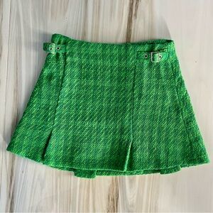 Forever 21 Vibrant Green Tweed Mini Skirt with Buckle Details Size XS